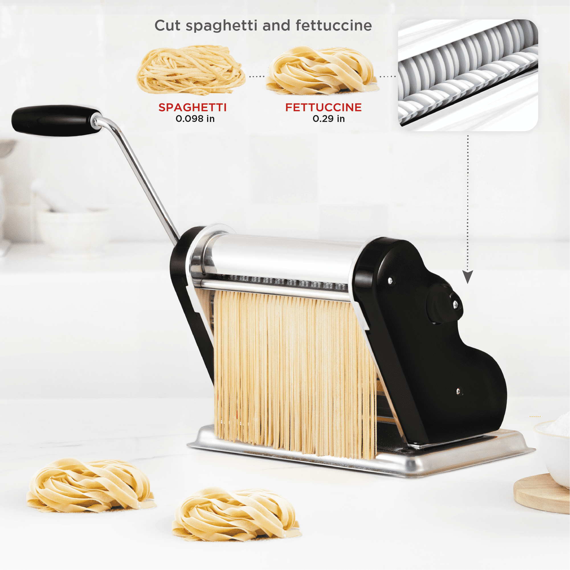 Pastalinda Classic 200 Black Pasta Maker Machine With Hand Crank And Two Clamps - Pastalinda