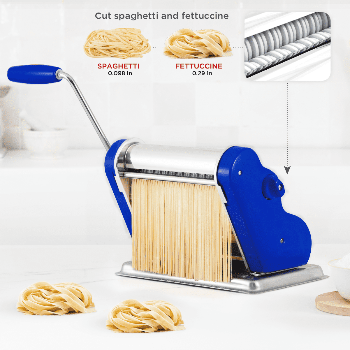 Pastalinda Classic 200 Blue Pasta Maker Machine With Hand Crank And Two Clamps - Pastalinda