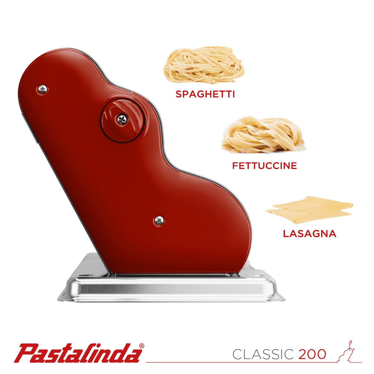 Pastalinda Classic 200 Bordeaux Pasta Maker Machine With Hand Crank And Two Clamps - Pastalinda
