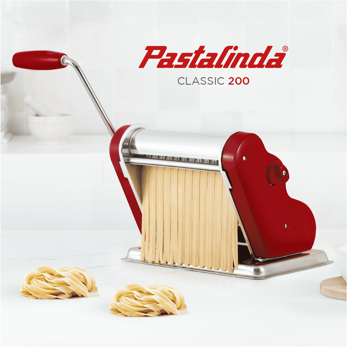 Pastalinda Classic 200 Bordeaux Pasta Maker Machine With Hand Crank And Two Clamps - Pastalinda