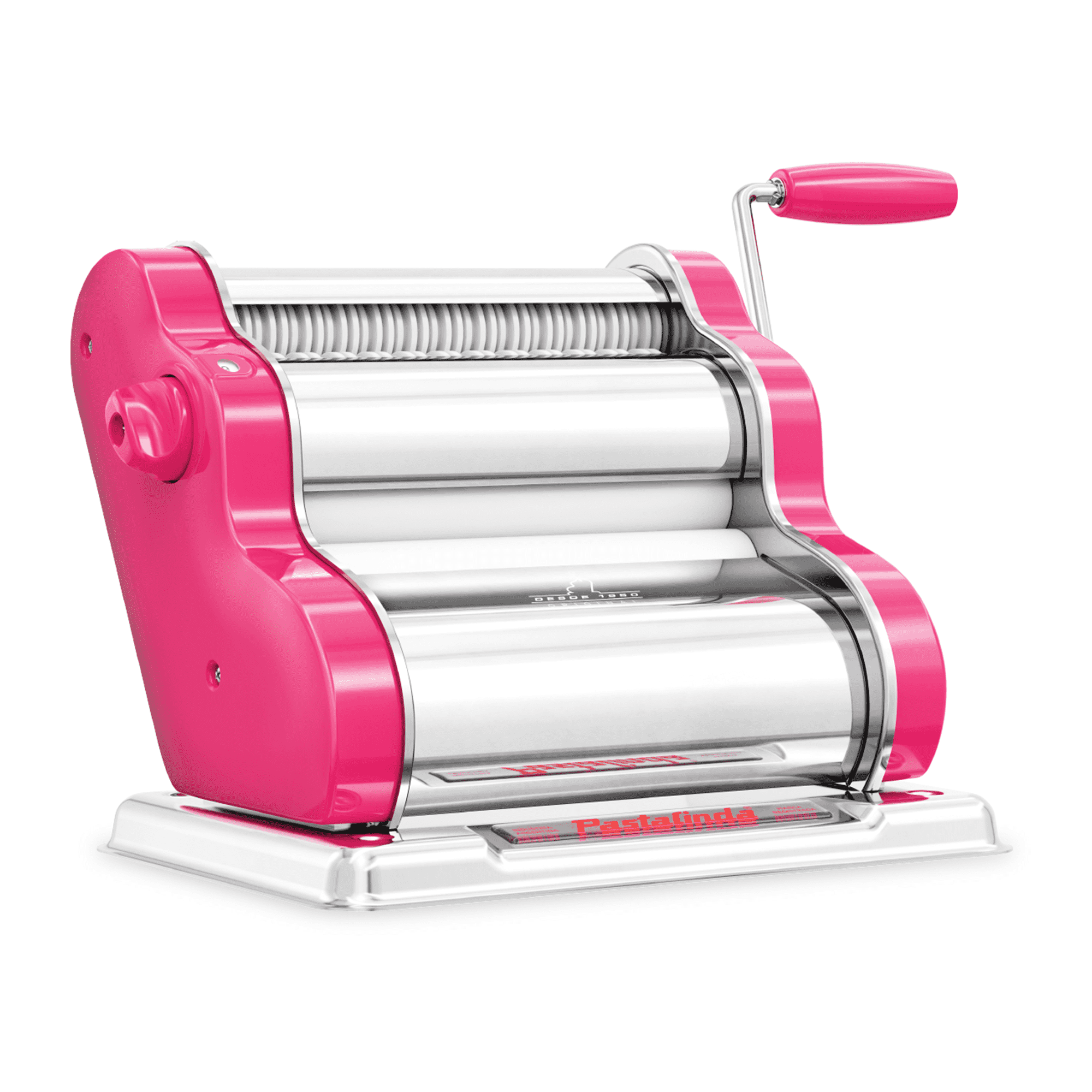 Pastalinda Classic 200 Fuchsia Pasta Maker Machine With Hand Crank And Two Clamps - Pastalinda