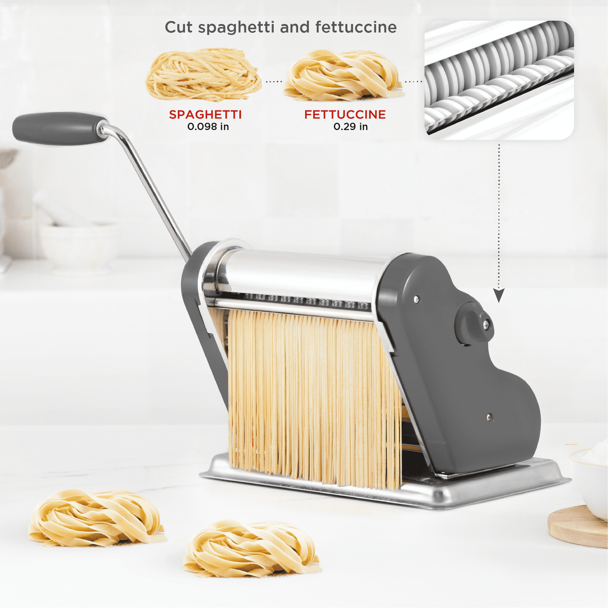 New Pasta Maker Roller Machine Fresh Noodle Spaghetti&Fettuccine Stainless Steel