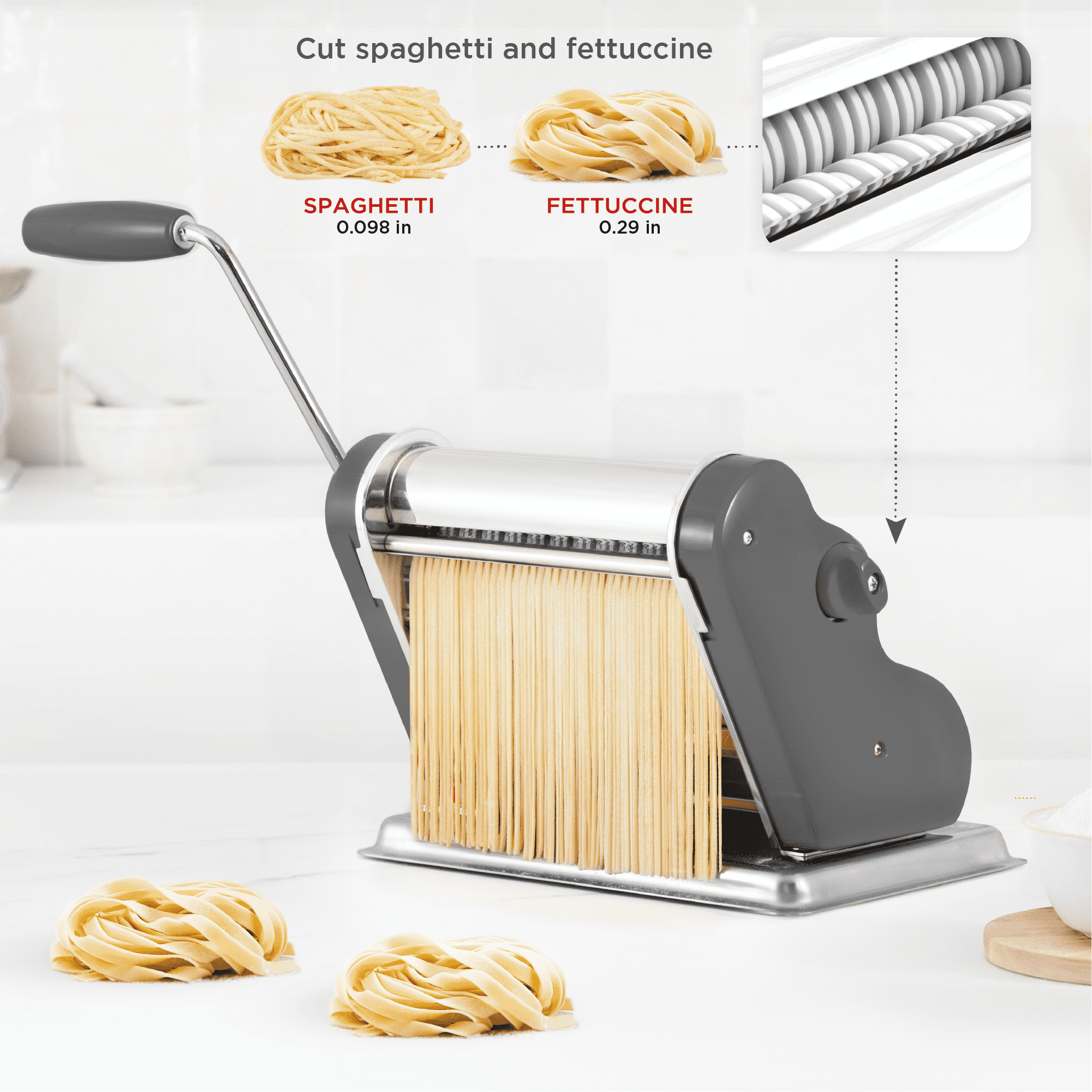 Pastalinda Classic 200 Gray Pasta Maker Machine With Hand Crank And Two Clamps - Pastalinda