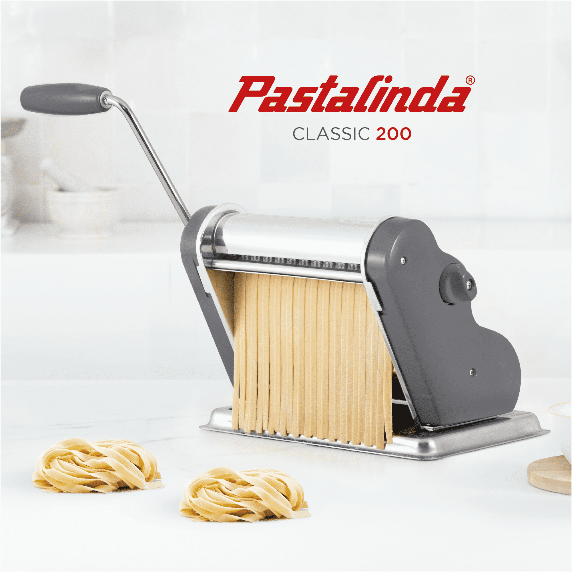 Pastalinda Classic 200 Gray Pasta Maker Machine With Hand Crank And Two Clamps - Pastalinda