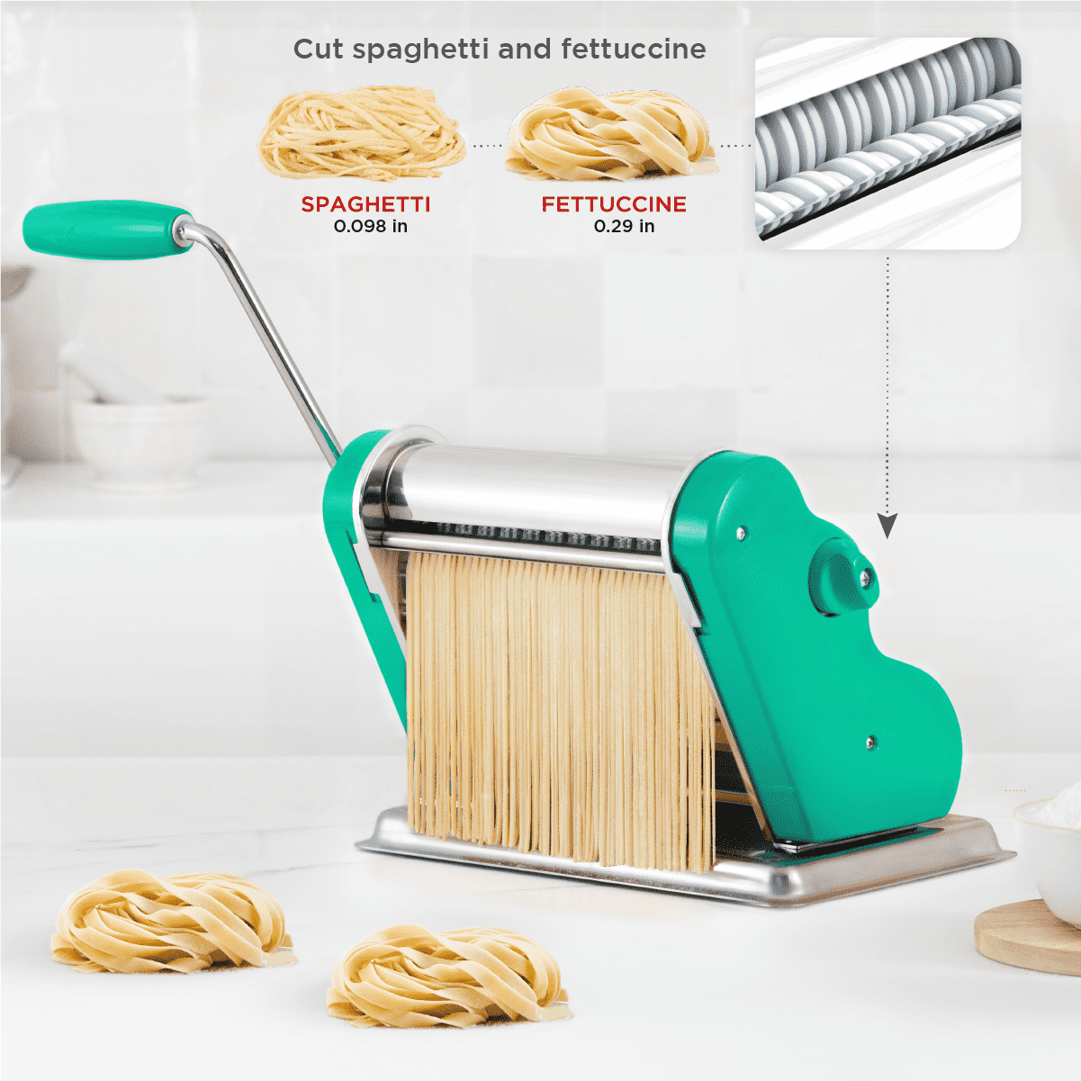 Pastalinda Classic 200 Green Pasta Maker Machine With Hand Crank And Two Clamps - Pastalinda