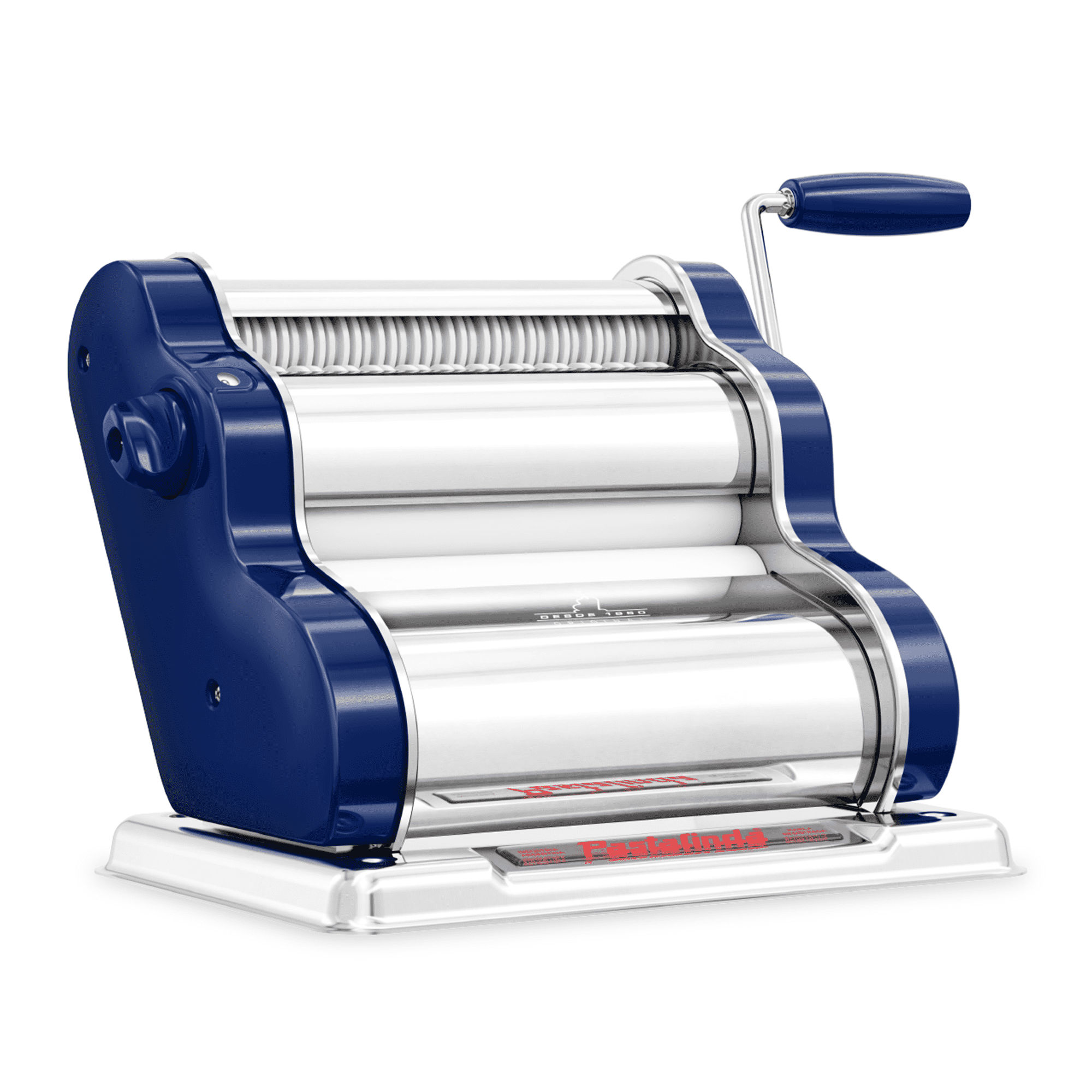 Pastalinda Classic 200 Navy Blue Pasta Maker Machine With Hand Crank And Two Clamps - Pastalinda