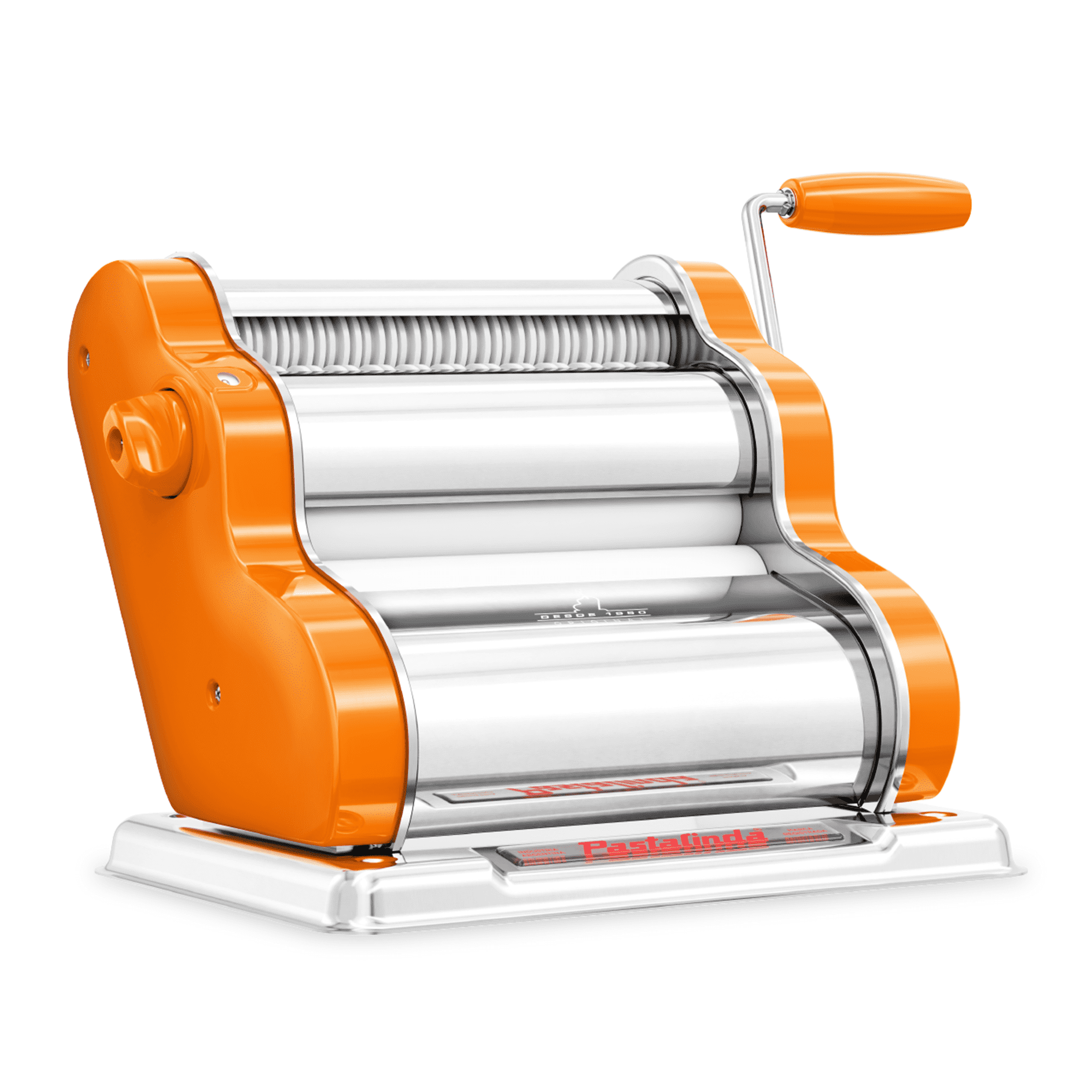 Pastalinda Classic 200 Orange Pasta Maker Machine With Hand Crank And Two Clamps - Pastalinda