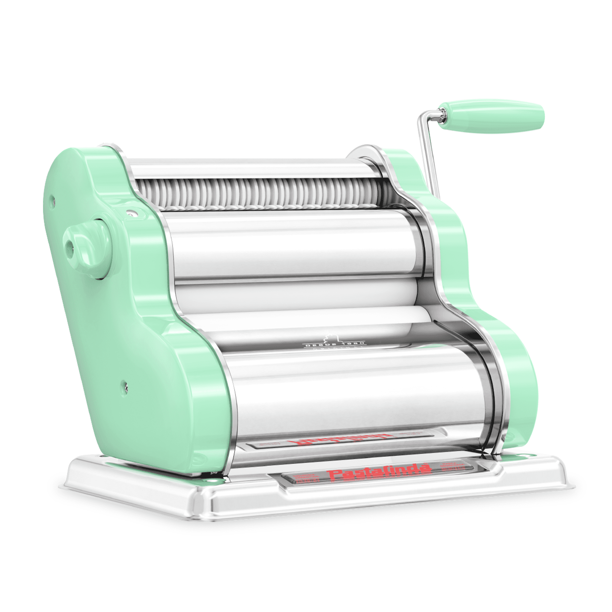 Pastalinda Classic 200 Pastel Green Pasta Maker Machine With Hand Crank And Two Clamps - Pastalinda