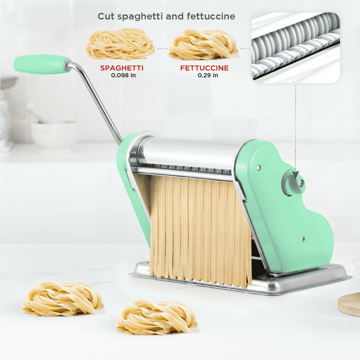 Pastalinda Classic 200 Pastel Green Pasta Maker Machine With Hand Crank And Two Clamps - Pastalinda