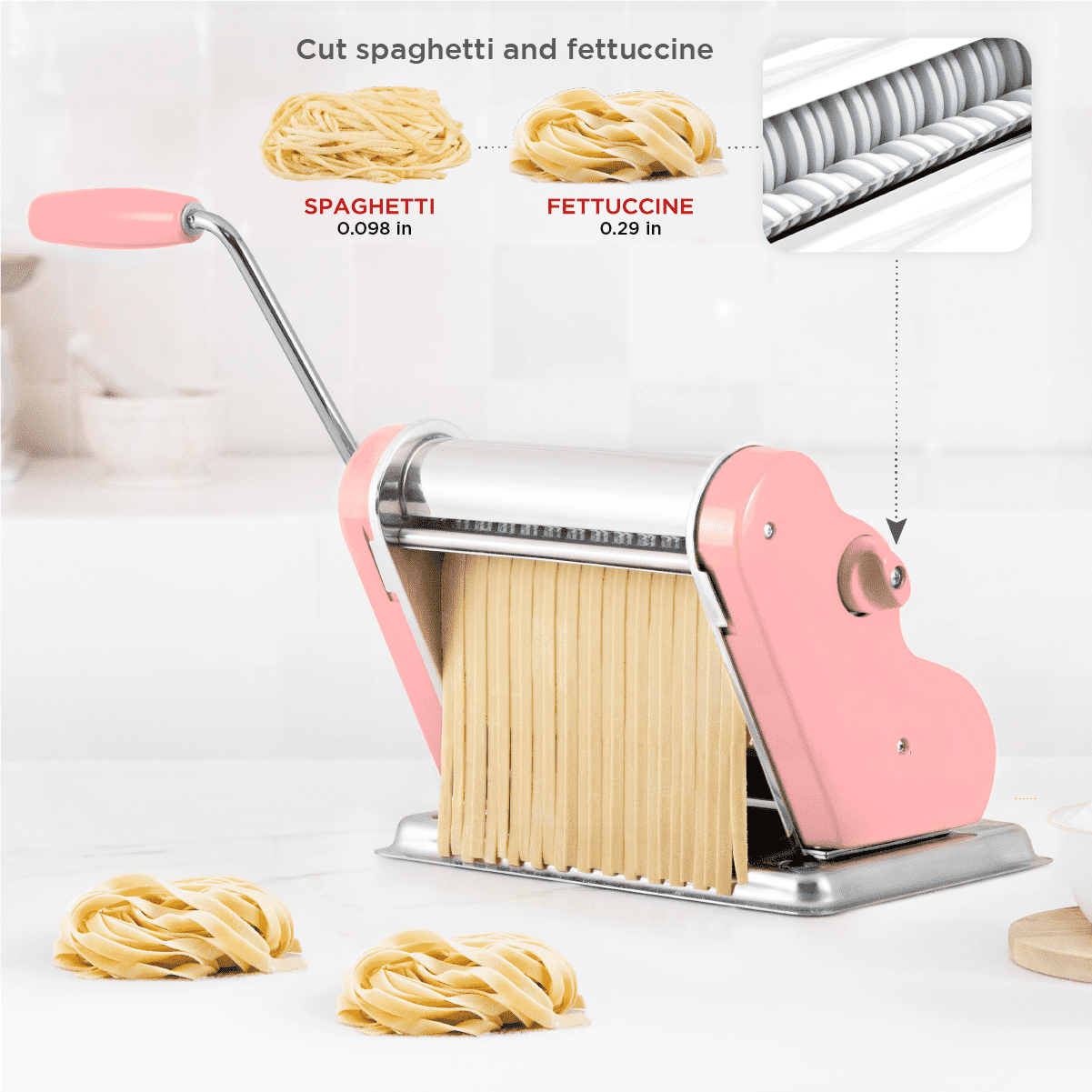 Pastalinda Classic 200 Pink Pasta Maker Machine With Hand Crank And Two Clamps - Pastalinda