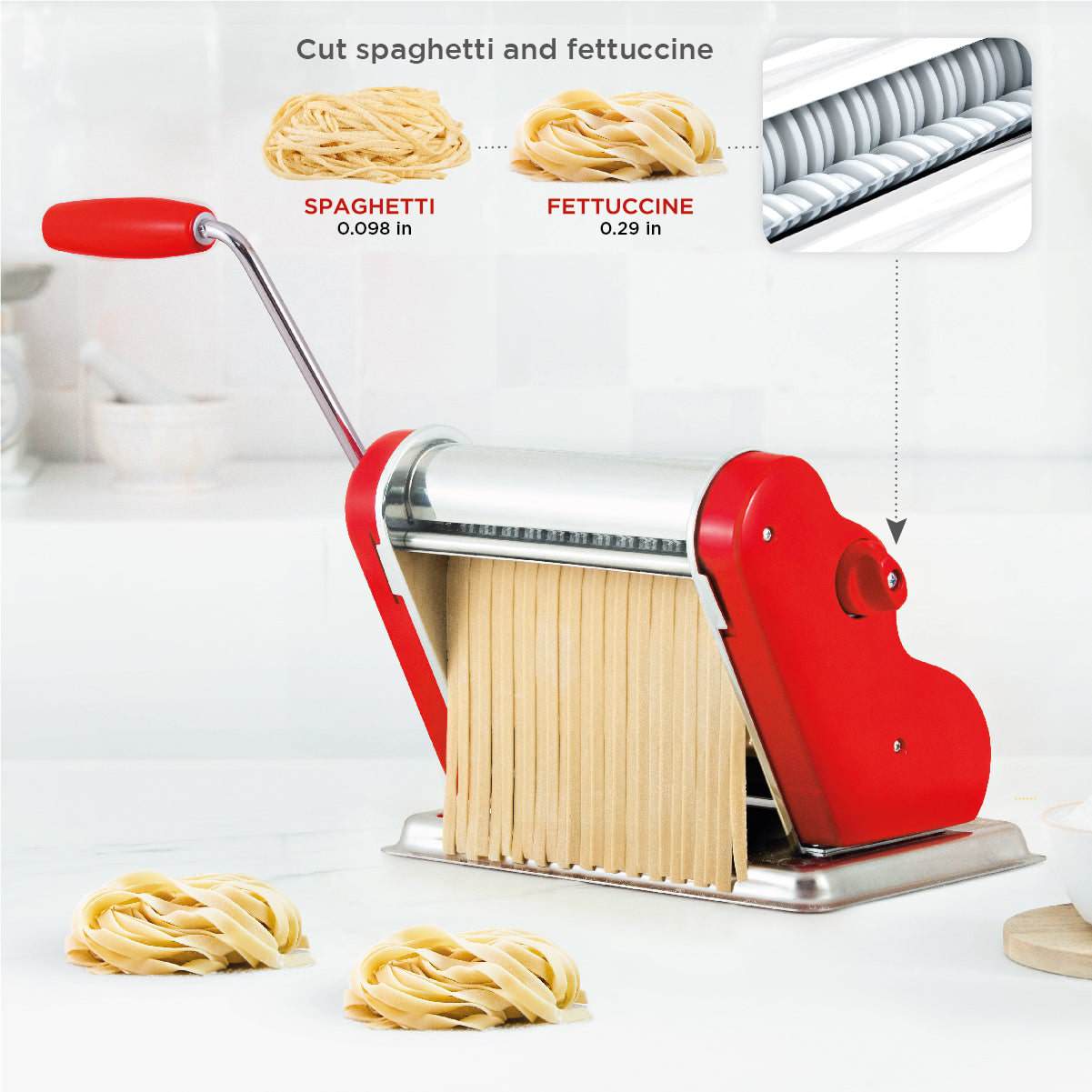 Pastalinda Classic 200 Red Pasta Maker Machine With Hand Crank And Two Clamps - Pastalinda