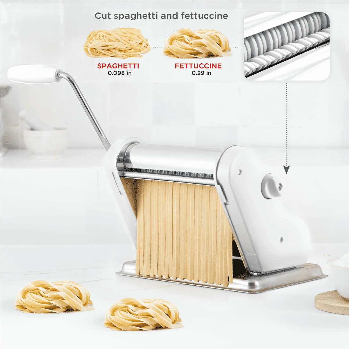 Pastalinda Classic 200 White Pasta Maker Machine With Hand Crank And Two Clamps - Pastalinda