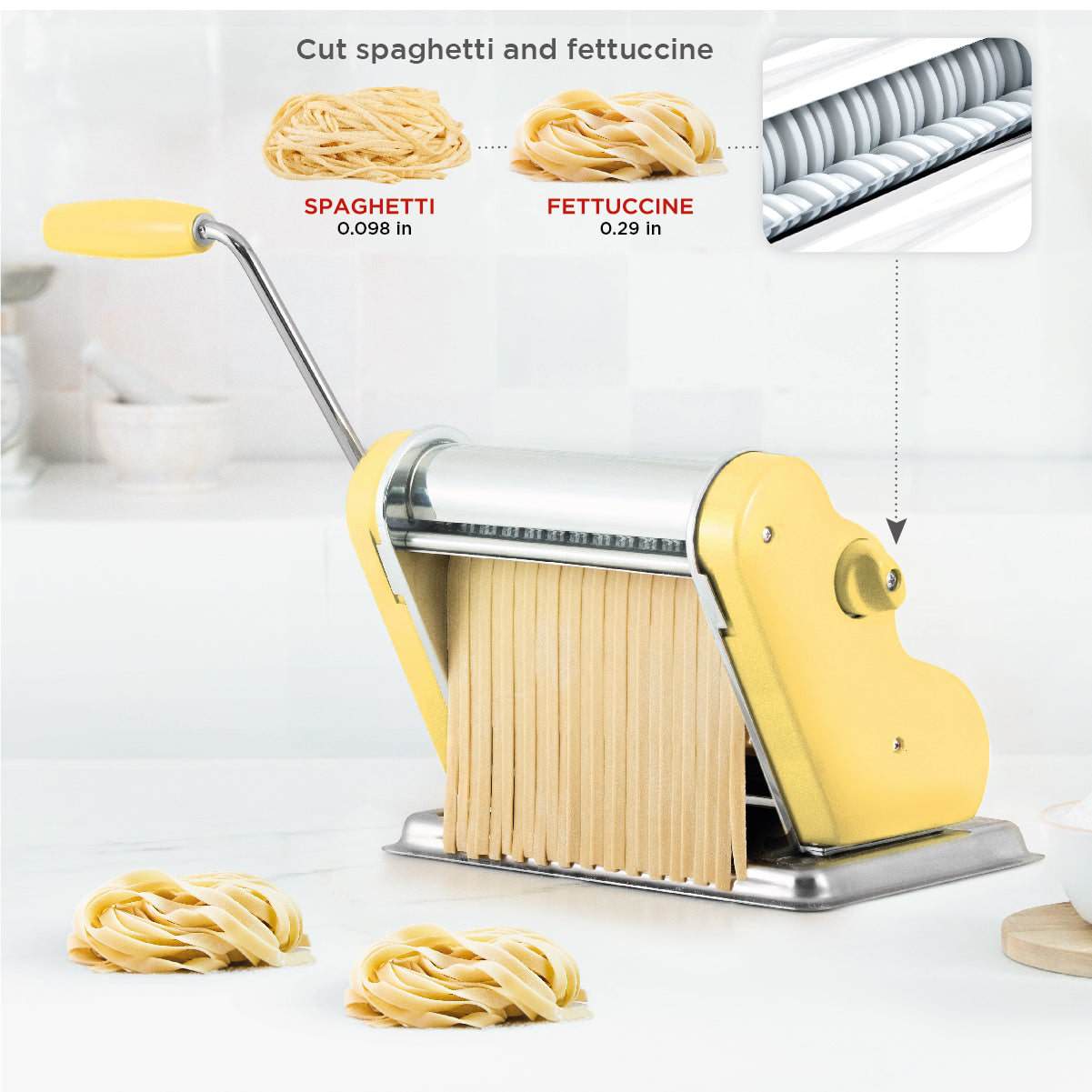 Pastalinda Classic 200 Yellow Pasta Maker Machine With Hand Crank And Two Clamps - Pastalinda