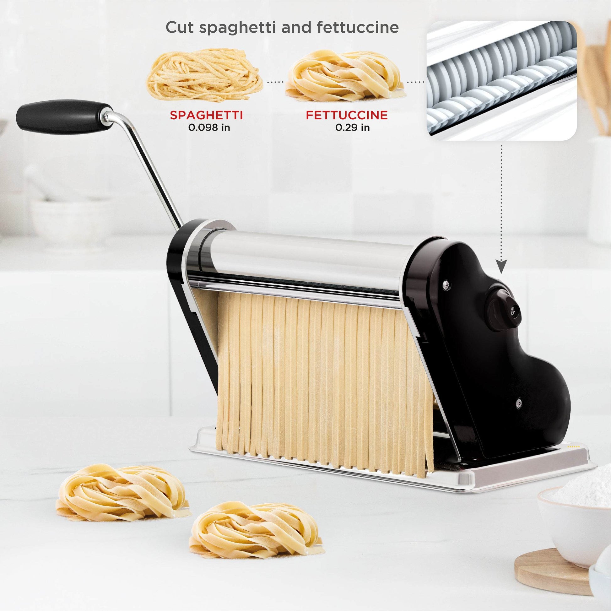 Pastalinda Classic 260 Black Pasta Maker Machine With Hand Crank And Two Clamps - Pastalinda