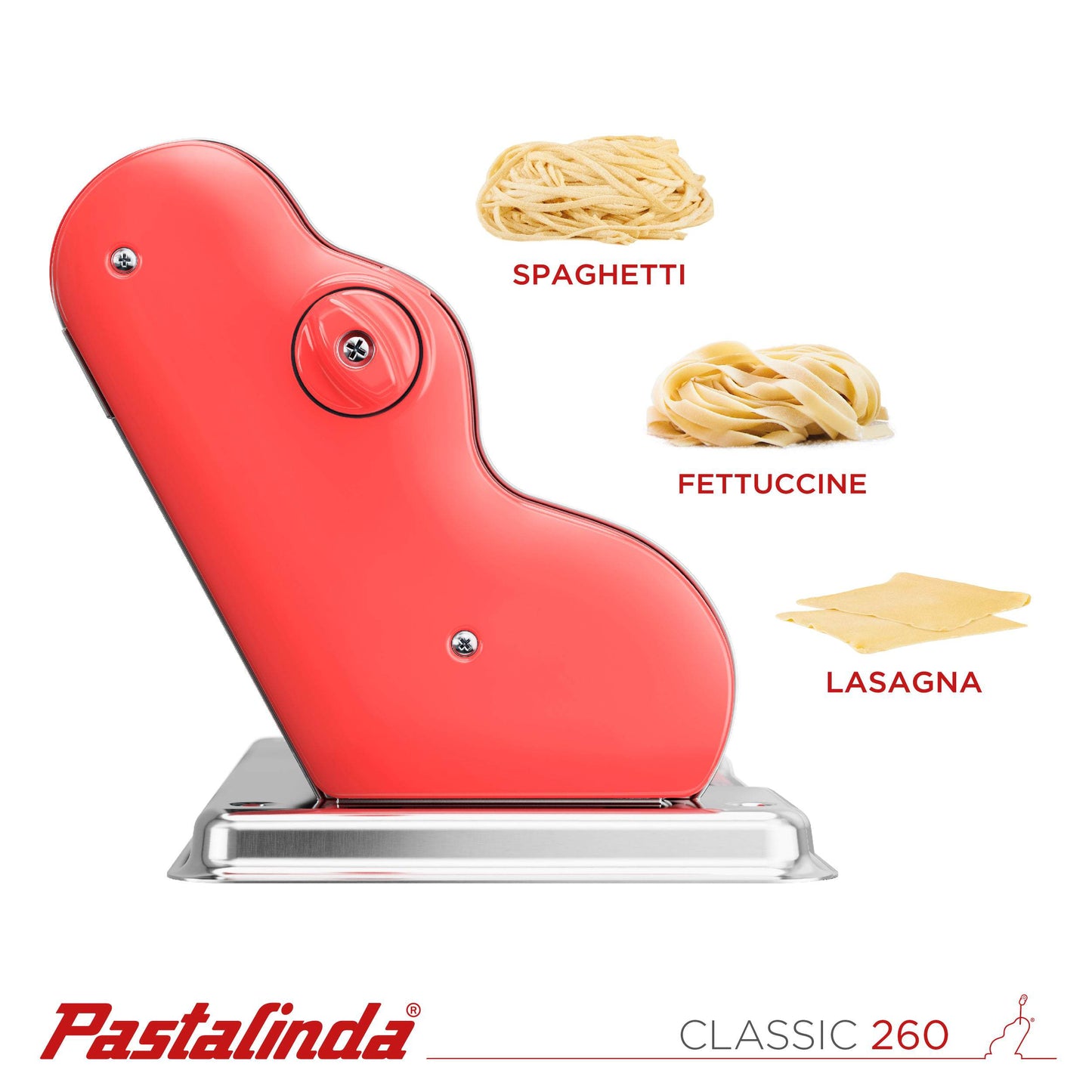 Pastalinda Classic 260 Coral Pasta Maker Machine With Hand Crank And Two Clamps - Pastalinda
