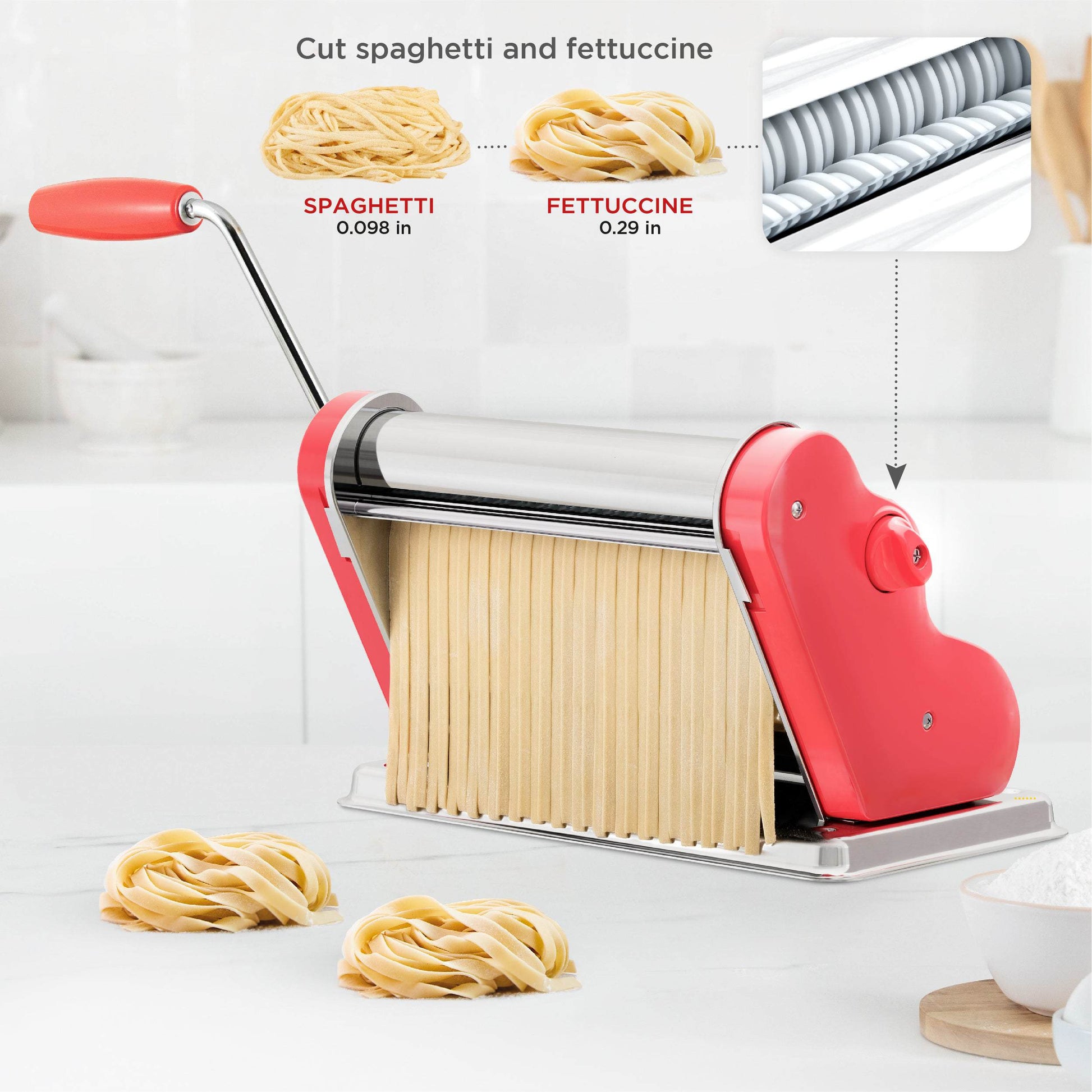 Pastalinda Classic 260 Coral Pasta Maker Machine With Hand Crank And Two Clamps - Pastalinda