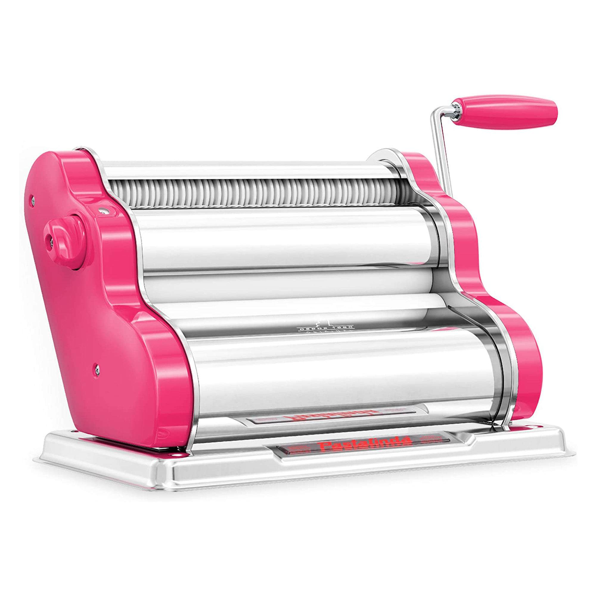 Pastalinda Classic 260 Fuchsia Pasta Maker Machine With Hand Crank And Two Clamps - Pastalinda