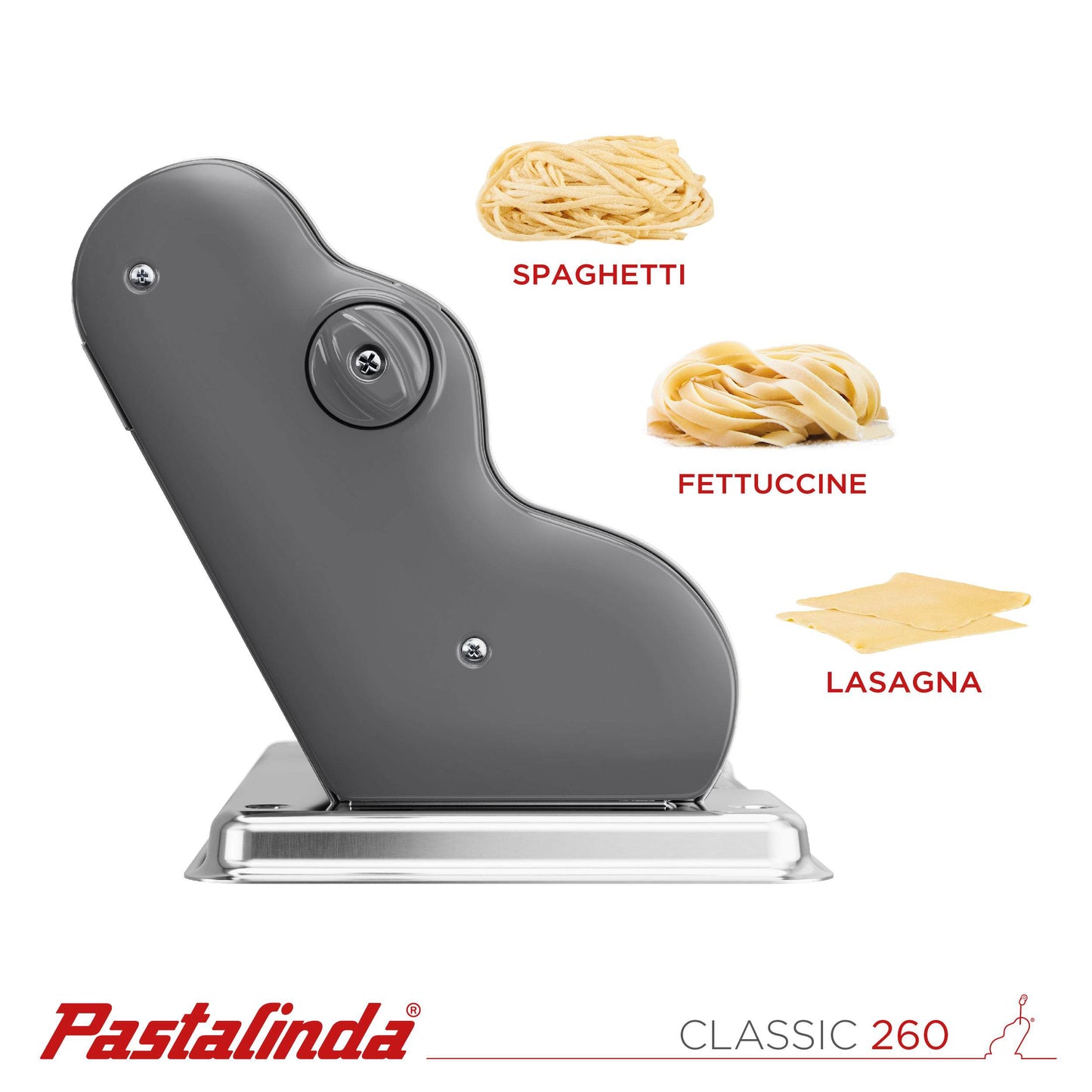 Pastalinda Classic 260 Gray Pasta Maker Machine With Hand Crank And Two Clamps - Pastalinda