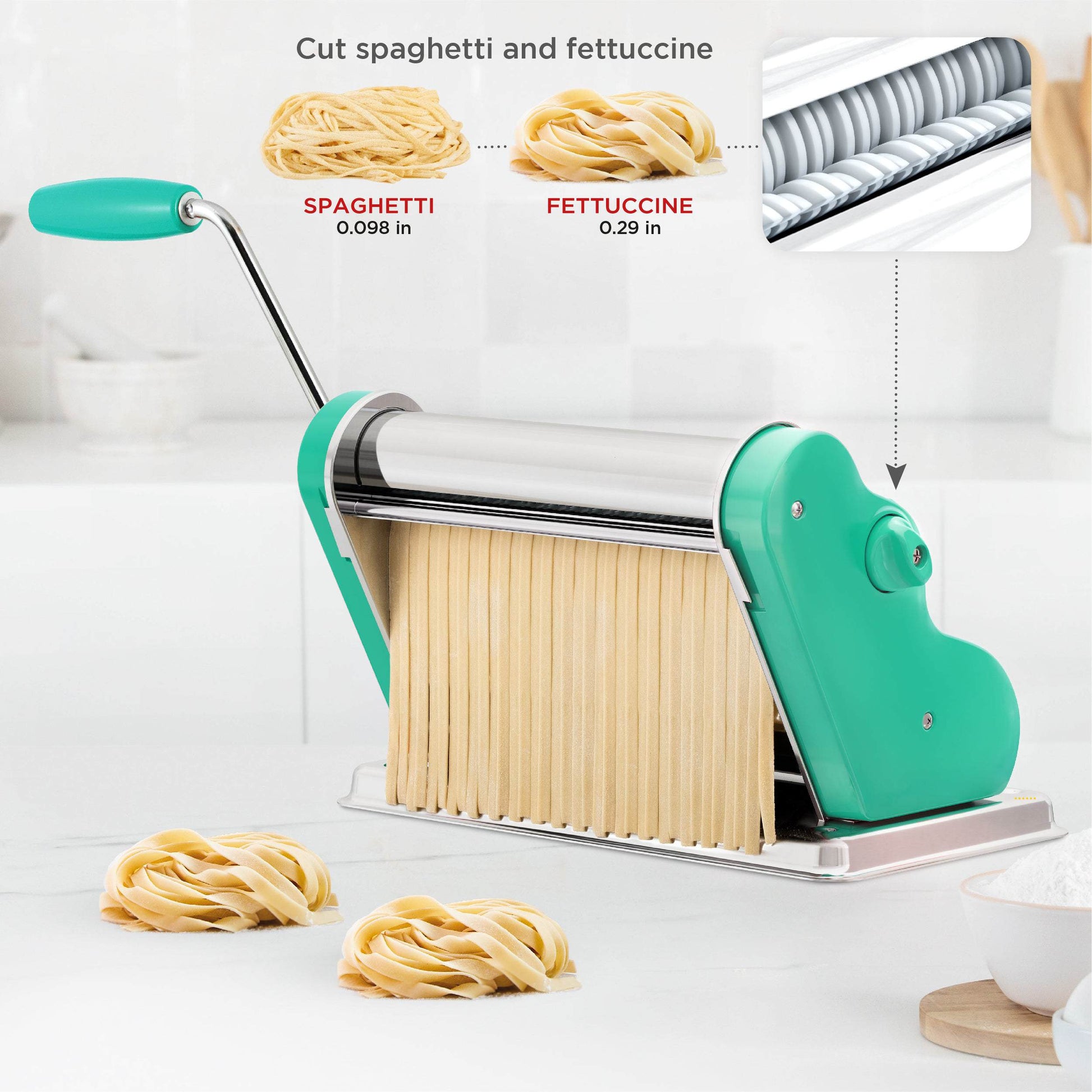 Pastalinda Classic 260 Green Pasta Maker Machine With Hand Crank And Two Clamps - Pastalinda