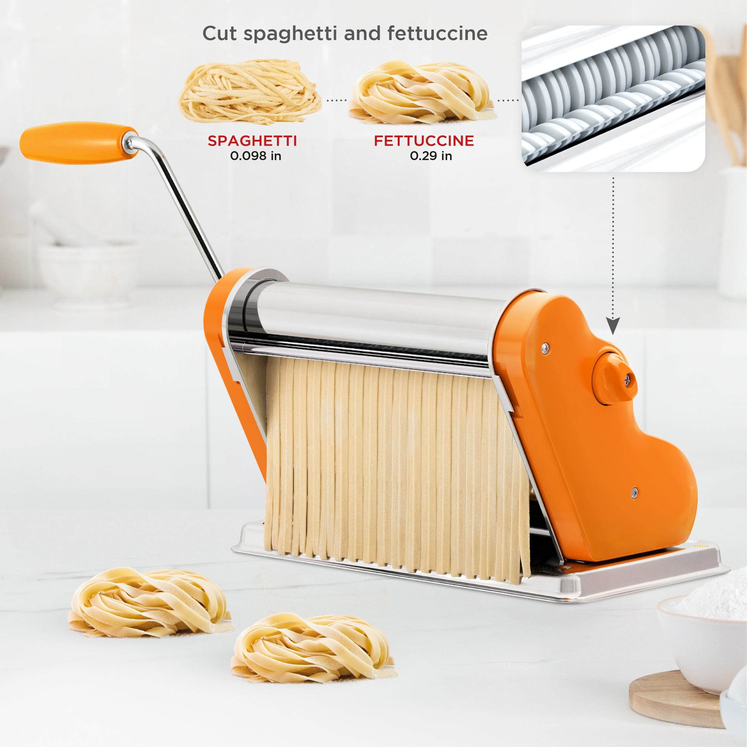 Pastalinda Classic 260 Orange Pasta Maker Machine With Hand Crank And Two Clamps - Pastalinda