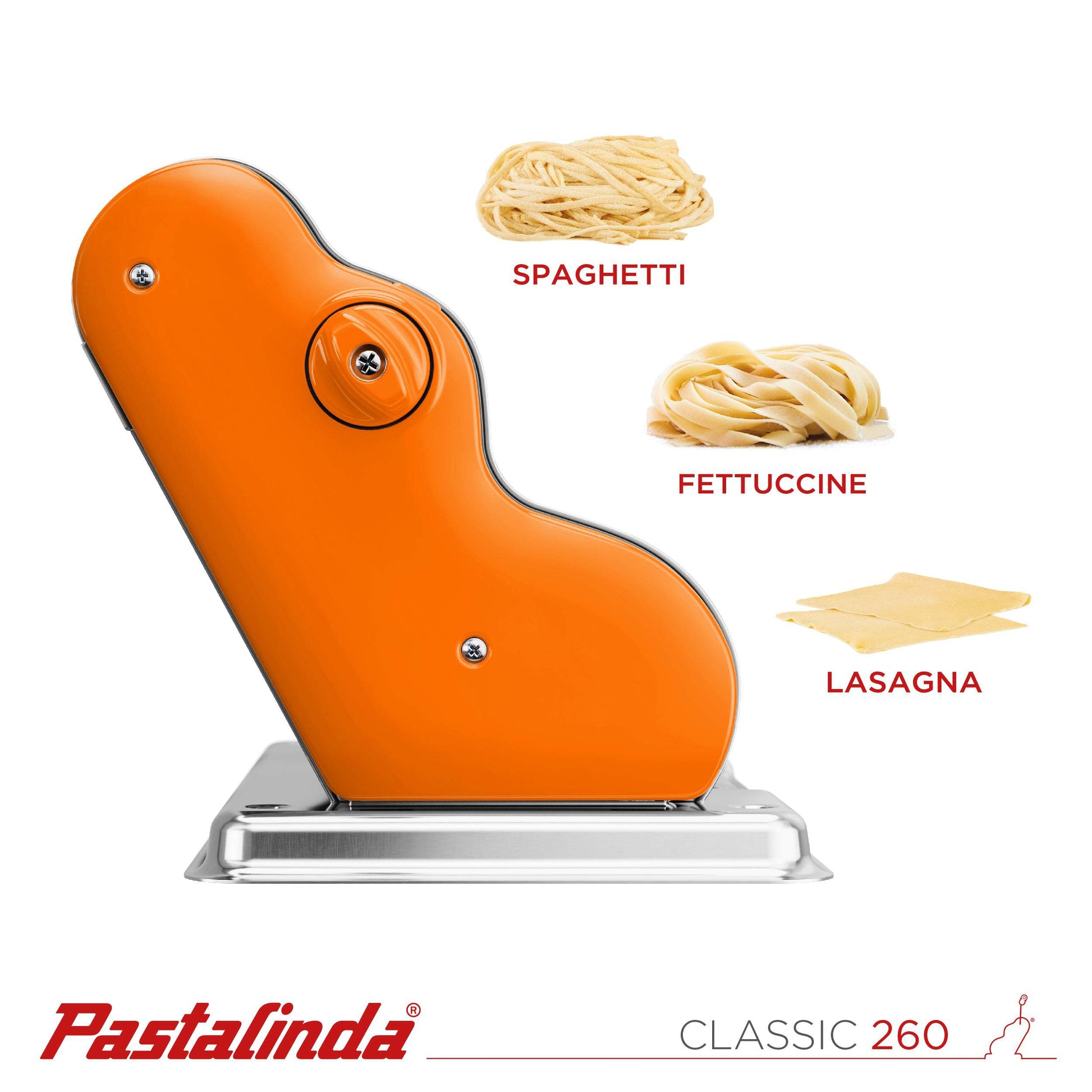 Pastalinda Classic 260 White Pasta Maker Machine with Hand Crank and Two Clamps