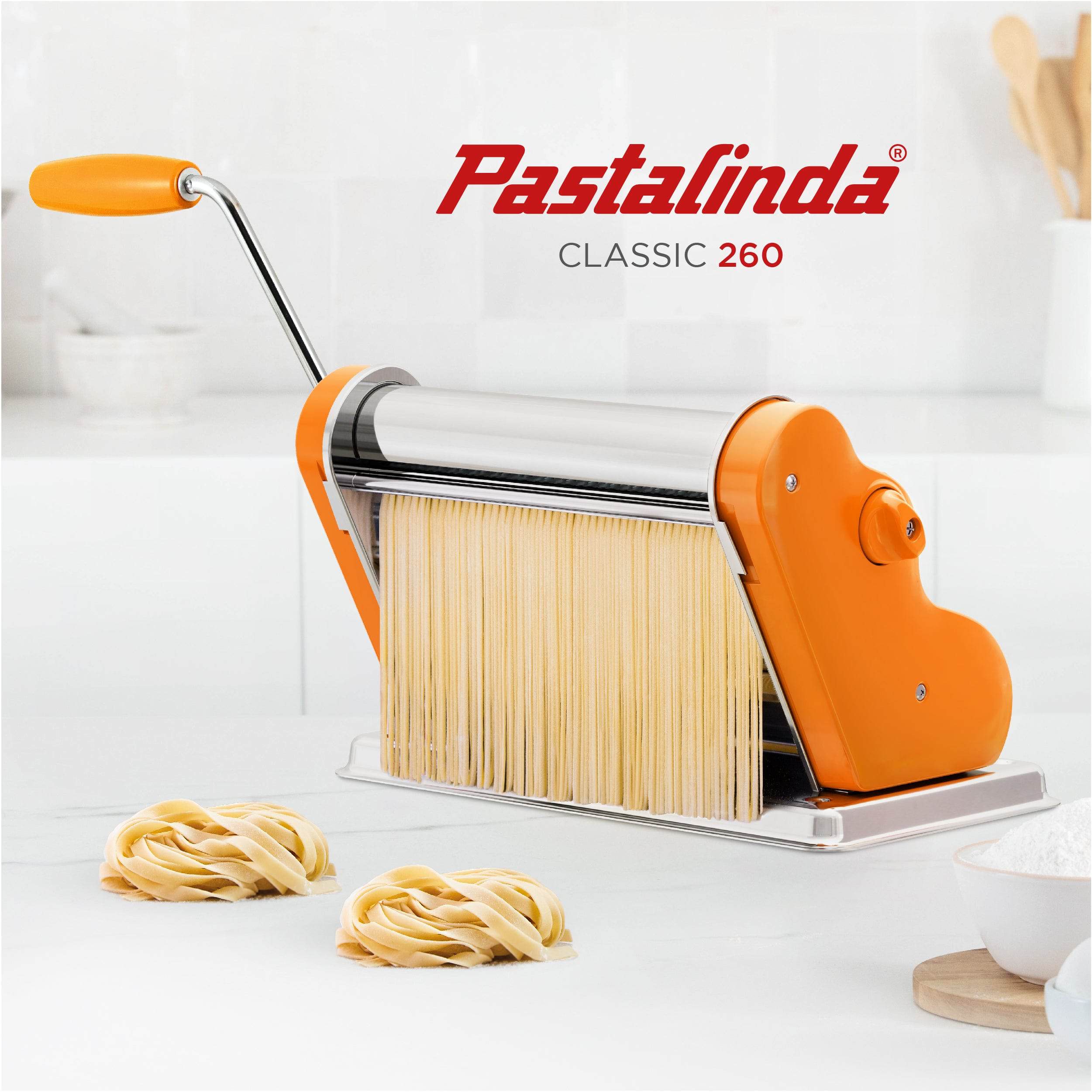 Pastalinda Classic 260 Orange Pasta Maker Machine With Hand Crank And Two Clamps - Pastalinda