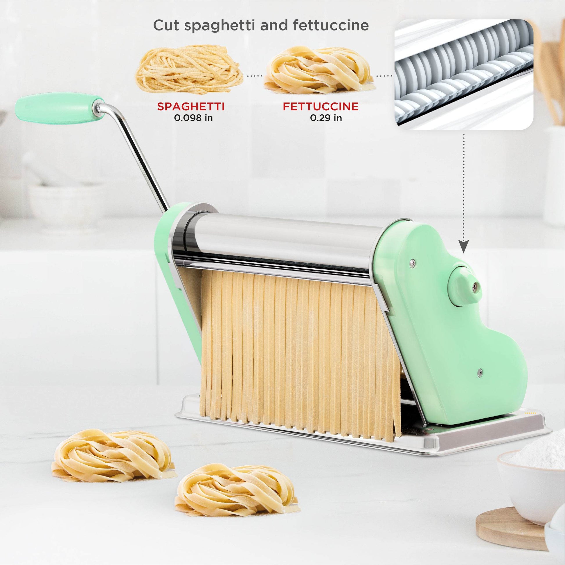 Pastalinda Classic 260 Green Pasta Maker Machine with Hand Crank and Two Clamps